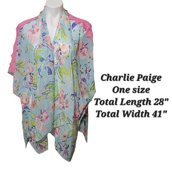Charlie Paige Sheer Cover Up Kimono Cape Sheer Colorful One Size - Picture 2 of 3
